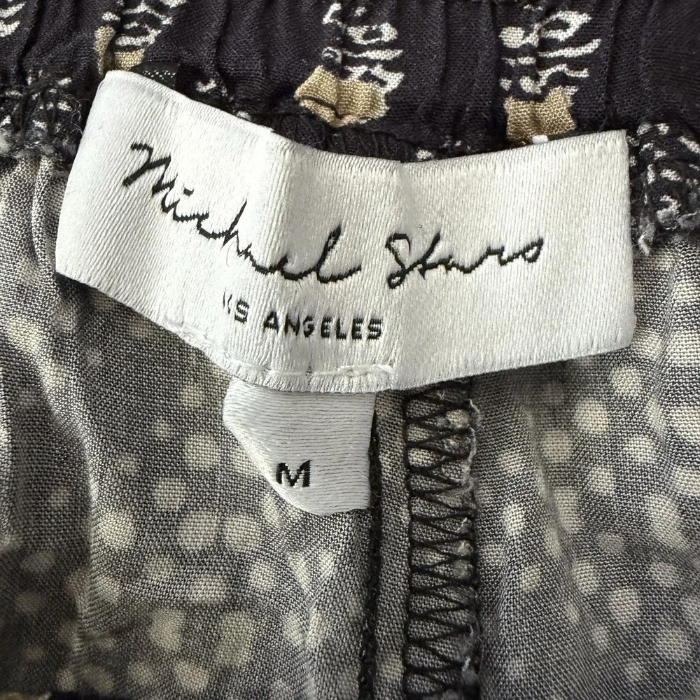Michael Stars Jordan Pant M• Black Beige Printed Wide Leg Pull Boho Resort Flowy